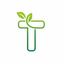 Letter T Leaf Growing Buds, Shoots Logo Vector Icon