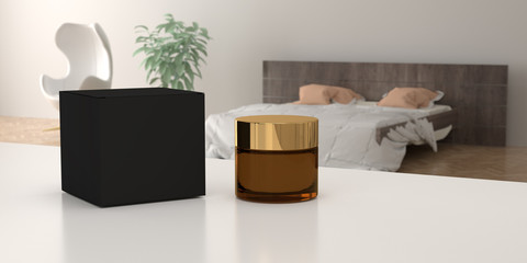 Realistic pot, bottle and box mockup. Cream container and cardboard template. Cosmetic pot for face, skin, beauty.