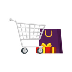 cart shopping with set icons vector illustration design