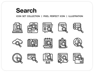 Search Icons Set. UI Pixel Perfect Well-crafted Vector Thin Line Icons. The illustrations are a vector.