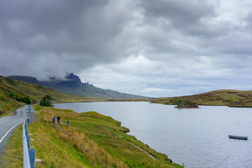 The Old Man of Storr and Loch Leathan , Isle of Skye , Scotland