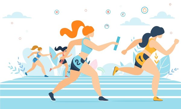 Cartoon Women Taking Part in Running Marathon