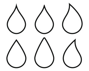 Water drop shape icon symbol set. Flat style outline. Vector illustration image. Plumbing logo. Isolated on white background.