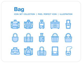 Bag Icons Set. UI Pixel Perfect Well-crafted Vector Thin Line Icons. The illustrations are a vector.