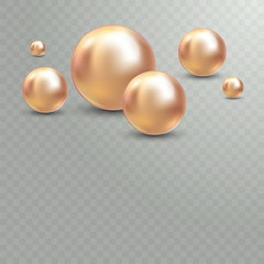 Vector Illustration for your design. Luxury beautiful shining jewellery background with rose pearls vector illustration. Beautiful shiny natural pearls. Nacreous and iridescent. With transparent