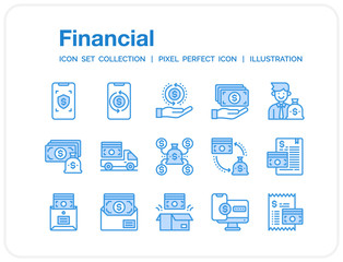 Financial Icons Set. UI Pixel Perfect Well-crafted Vector Thin Line Icons. The illustrations are a vector.