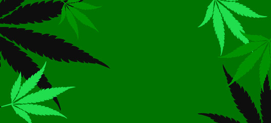 Green banner with cannabis leaves.