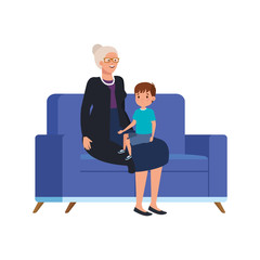 grandmother with grandson sitting in sofa vector illustration design
