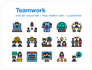 Team Work Icons Set. UI Pixel Perfect Well-crafted Vector Thin Line Icons. The illustrations are a vector.