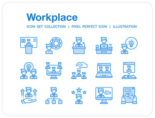 Workplace Icons Set. UI Pixel Perfect Well-crafted Vector Thin Line Icons. The illustrations are a vector.
