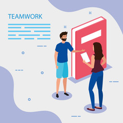 work team couple with book vector illustration design