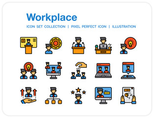 Workplace Icons Set. UI Pixel Perfect Well-crafted Vector Thin Line Icons. The illustrations are a vector.