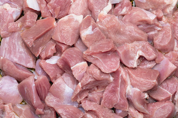 Raw and fresh (diced) pieces of turkey meat (chicken).