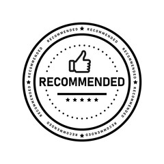 Recommended icon. Line label recommended with thumb up. Sign brand with recommended. Best tag for great brend. Banner thumb up on isolated background. Vector illustration