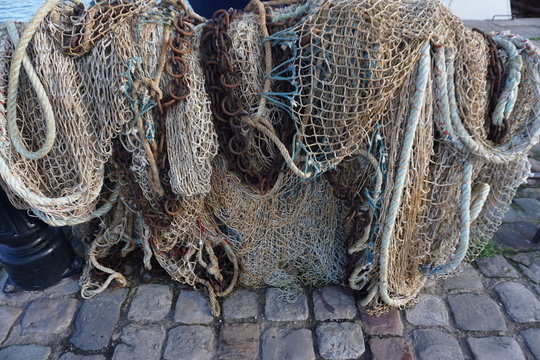 fish nets drying  by the harbor