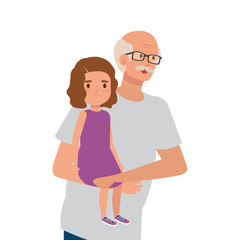 grandfather with granddaughter avatar character vector illustration design