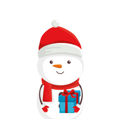 merry christmas snowman character with gift box vector illustration design