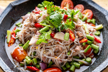 Yum,Rice Noodles Salad,Salad,Rice noodle salad with pickled fish sauce,Thai food