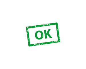 OK stamp vector texture. Rubber cliche imprint. Web or print design element for sign, sticker, label.