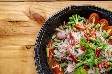 Yum,Rice Noodles Salad,Salad,Rice noodle salad with pickled fish sauce,Thai food