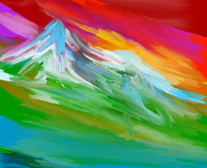landscape mountain peaks covered painting digital imitation of oil
