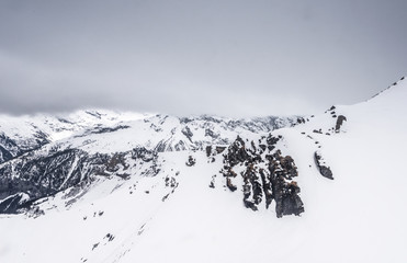 Snowy slopes of Swiss countryside