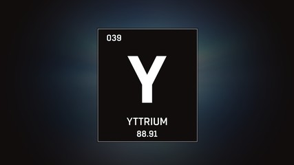 3D illustration of Yttrium as Element 39 of the Periodic Table. Grey illuminated atom design...