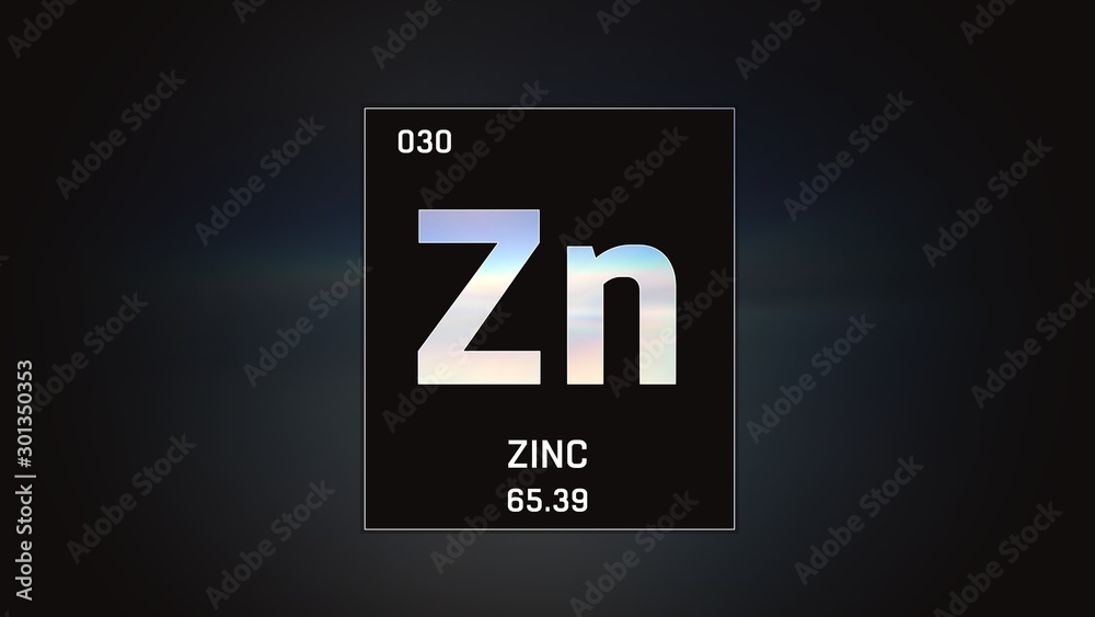 Sticker 3d illustration of zinc as element 30 of the periodic table. grey illuminated atom design background - Stickers