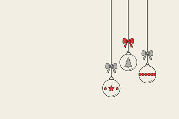 Christmas balls hanging on white background with copyspace. Decoration. Vector
