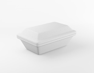 Eco packaging rectangular box bio foam mockup on white background. Thermo container eco friendly recycled material for lunch, food or things. 3D rendering