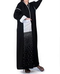 Arabic Muslim woman in stylish abaya, in white background - Image