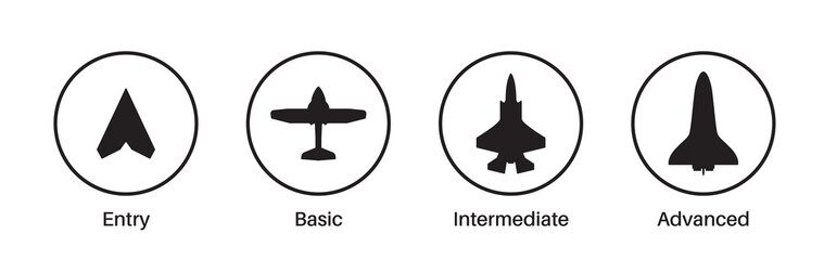 Expertise, competence, skill or experience level icons.
