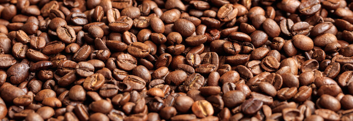 Coffee beans roasting full background, banner