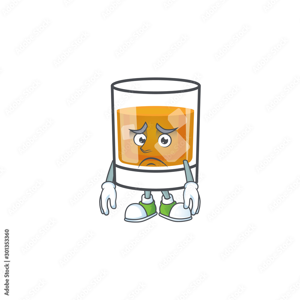 Poster whiskey with character afraid on white background