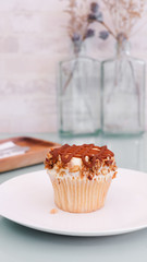Chocolate caramel almond cupcake