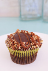 Chocolate caramel almond cupcake