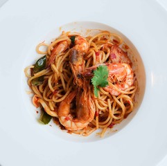Spaghetti Tom Yum shrimp fusion food