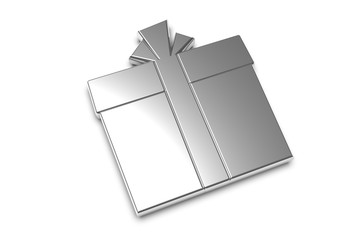 Silver Metallic Present - 3D Illustration - Isolated On White Background