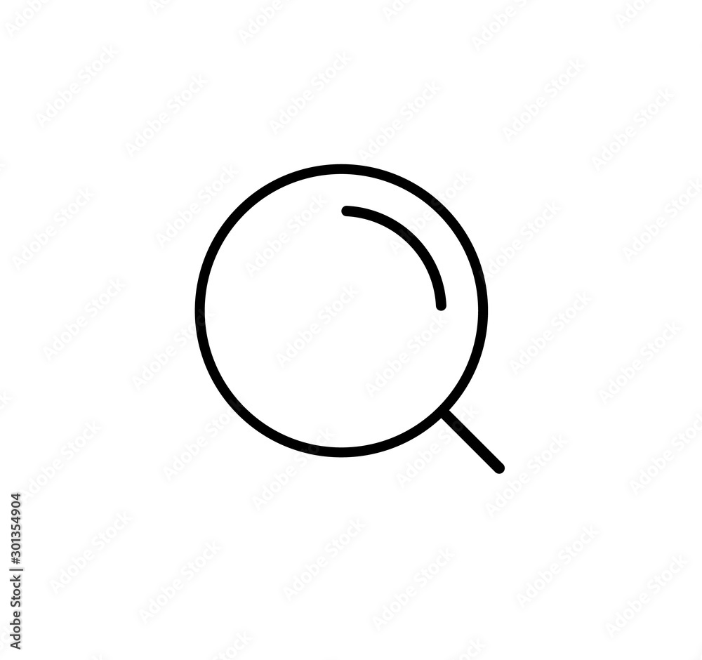 Poster Search thin line icon, SEO of big data symbol, web navigation sign, line style simple magnifier graphic element, magnifying glass logo template, isolated vector illustration.