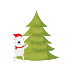 bear with pine tree of merry christmas vector illustration design