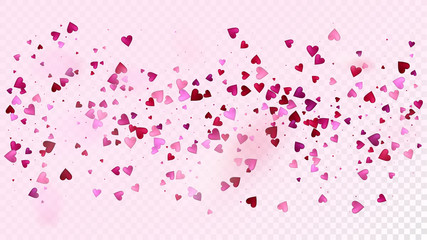 Flying Hearts Vector Confetti. Valentines Day Tender Pattern. Luxury Gift, Birthday Card, Poster Background Valentines Day Decoration with Falling Down Hearts Confetti. Beautiful Pink Glitter
