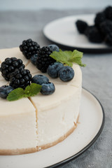 cheesecake with berries close-up. Minimalism. Homemade food concept. 