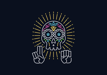 Day of the dead religious priest vector skull graphic design in neon style for any use