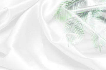 green palm leaves pattern overlay with white fabric texture soft blur background - Powered by Adobe