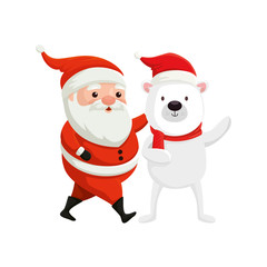 santa claus with bear characters merry christmas vector illustration design