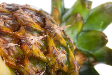 Close up view pineapple fruit shallow depth of field.