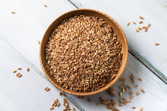 Ciotola con chicchi di farro fresco