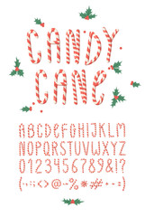 Cartoon vector illustration Christmas Candy Cane. Hand drawn font. Actual Creative Holidays sweet alphabet