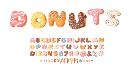 Cartoon vector illustration donut. Hand drawn font with sweet bun. Actual Creative art bake alphabet © pomolchim