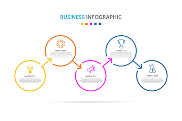 business infographic template, thin line circle design with icon and 5 option or step, vector eps 10